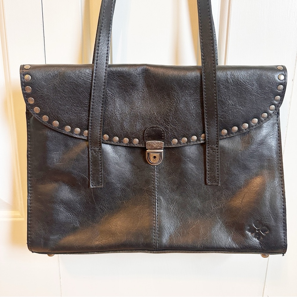Patricia Nash Verbania 100% Genuine Leather Studded Satchel Purse Black - Picture 4 of 15